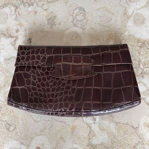 Vintage 60s Croc Embossed Leather Large Clutch Bag